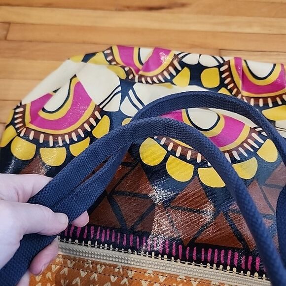 Fossil Key Per Hobo Tote Handbag Coated Canvas Geometric Hippie - Picture 10 of 10